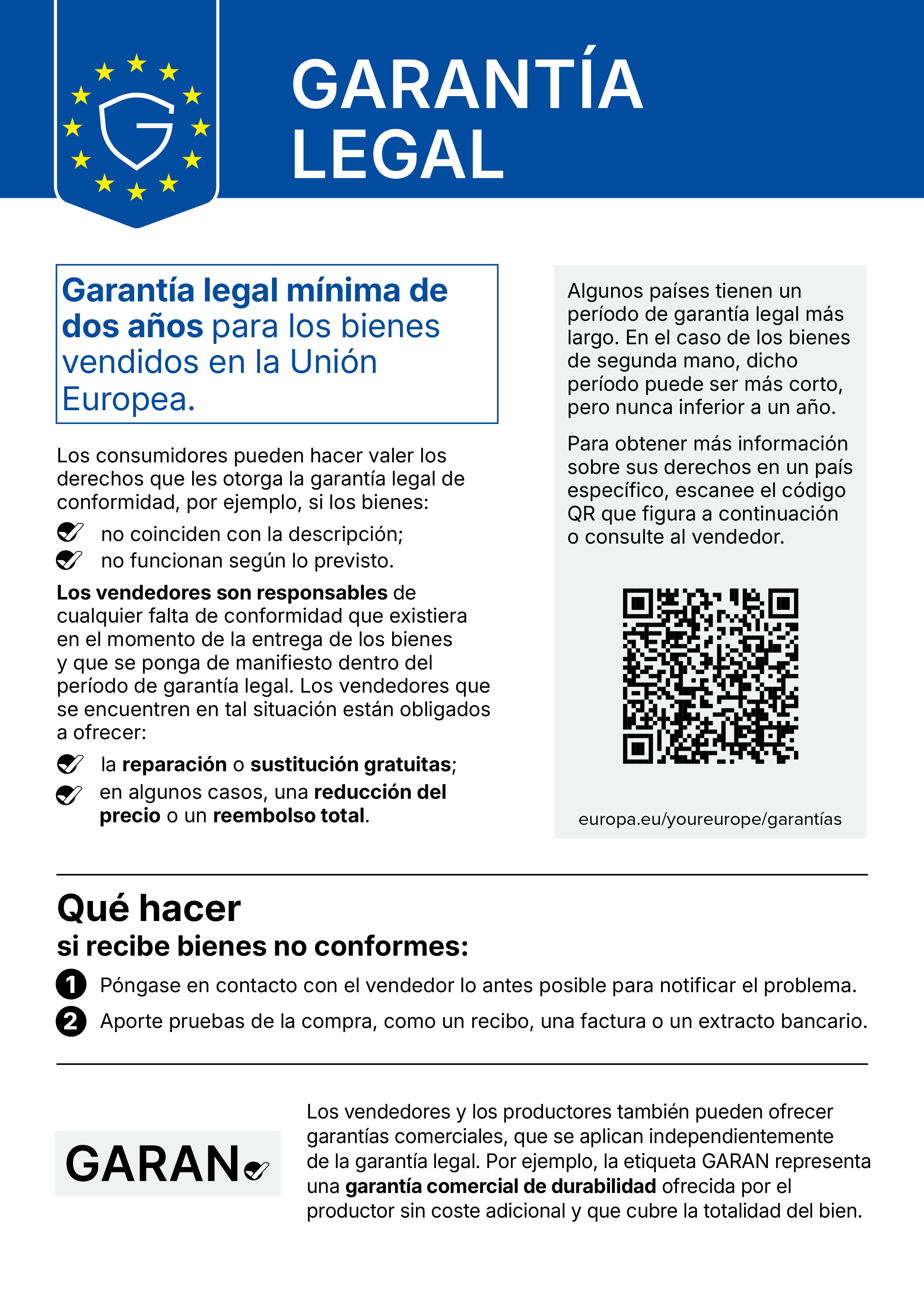 Etiqueta garantía legal Unión Europea